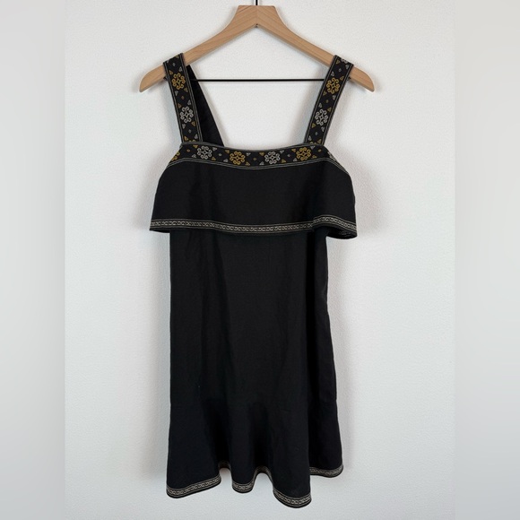 Madewell Linen Blend Embroidered Tier Black Boho Mini Dress Small - Picture 3 of 11